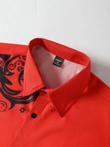 Manfinity AFTRDRK Men's Floral Print Single-Breasted Casual Short Sleeve Shirt (Random Floral Pattern) - Red - View 6