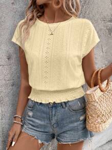 EMERY ROSE 圆领纹理面料腰部收紧 T 恤