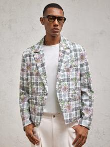 AKNOTIC Business Casual بليزر كاجوال رفيع القصة مطبوع بنقشة مربعات وزهور، مناسب للارتداء اليومي، للربيع والصيف، للعطلات، هدية التخرج، للخريف والشتاء