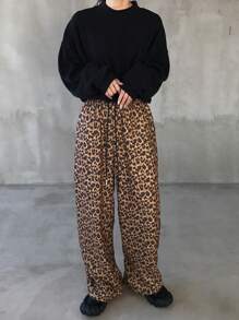 FRIFUL Quần ống đứng họa tiết da báo cho nữ có cạp chun, họa tiết da báo mùa xuân - Nhiều màu - Xem 4