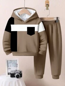 SHEIN 2pcs/Set Baby Boy Casual Loose Knitted Soft Hoodie Pullover And Pants Set - White - View 2