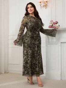 Modelyn 大码休闲日常连衣裙，简约风格长款晚礼服