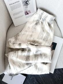 GlowEve Ink Painting Pattern Ice Silk Satin Wide Leg Loose Pants Fall Cloth For Women - Multicolor - View 2