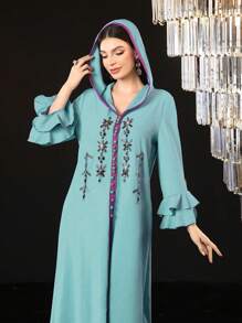 Al Najma Abito con cappuccio con maniche a sbuffo e decorazioni di strass in stile arabo per donne