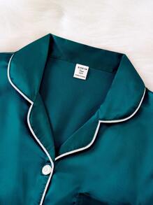 Bộ đồ ngủ 3 món cho bé gái tuổi teen - Quần short vải gân màu hồng nhạt, quần dài và áo sơ mi tay ngắn - Màu xanh lá cây đậm - Xem 5