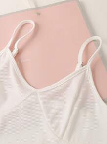 SHEIN 少女时尚休闲舒适白色罗纹和浅紫色格子拼接白色花卉印花吊带背心和短裤 2 件套睡衣套装 - 彩色 - 查看 4