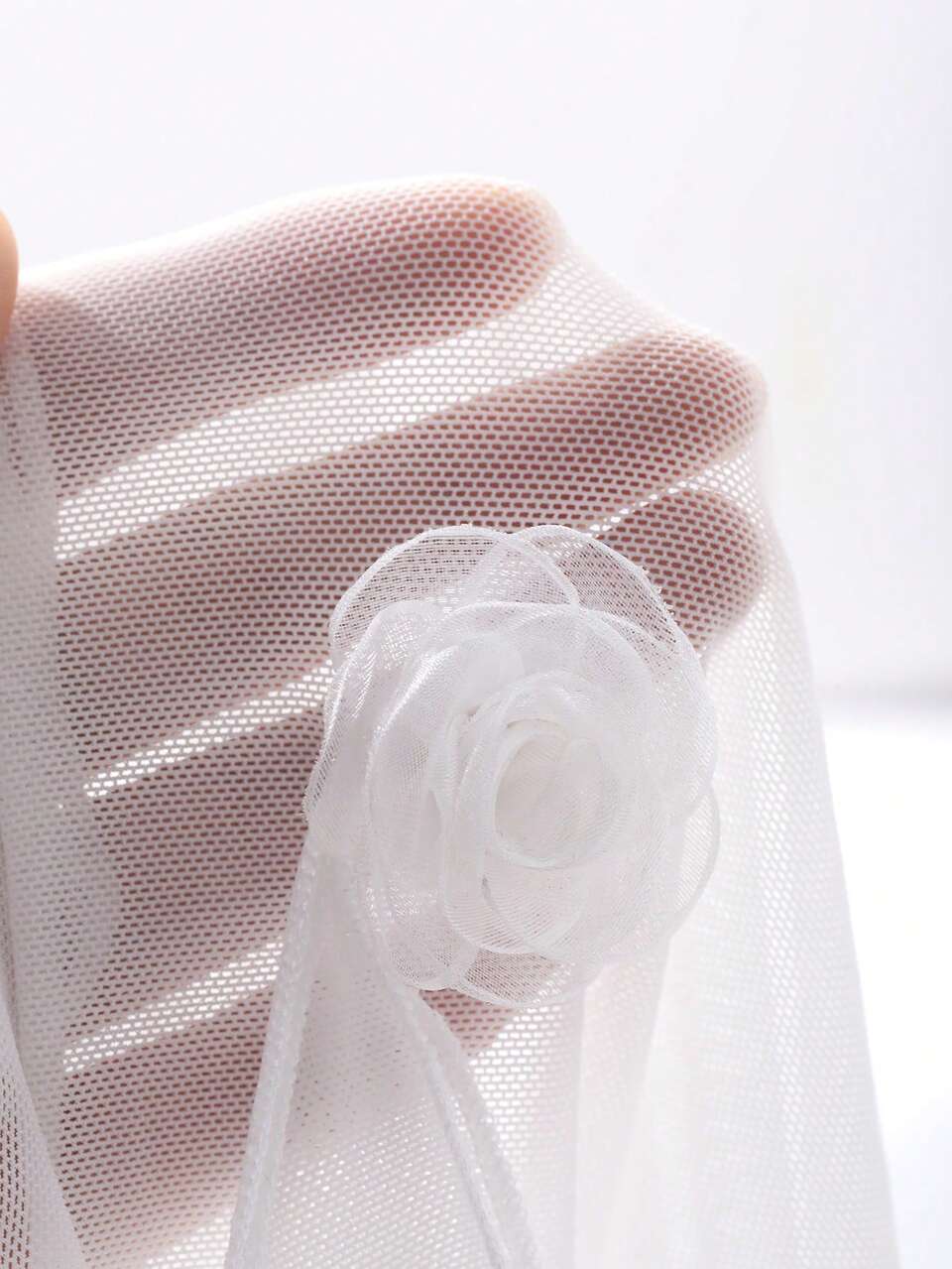 Sheer Mesh 3D Floral Ruffled Edged Fitted Sexy Nightgown Lingerie For Women
