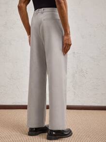 Party Pantalones rectos de tiro medio de uso casual de algodón gris claro con herrajes metálicos, adecuados para el uso diario y los desplazamientos - Gris Claro - Ver 7