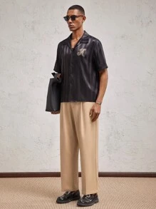 AKNOTIC Party Men's Mid-Waist Straight Leg Casual Woven Pants, Suitable For Summer - Khaki - View 2