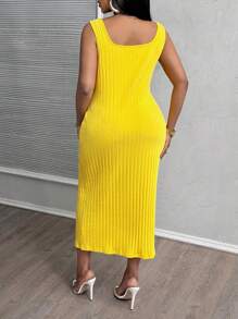 Slaydiva 2025 New Style  Butter Yellow All-Match Casual Sexy Minimalist Western Style Open Front Crisscross Racerback Dress, Suitable For Spring & Summer, Plus Size Women Western Wear
