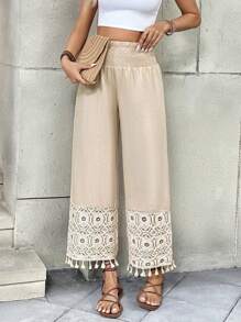 Breezaya Winter Casual Vacation Beige See-Through Palazzo Pants Fall Cloth For Women - Apricot - View 4