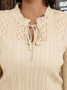 SHEIN Clasi Plus Size Casual Solid Color Lace Patchwork Shirt