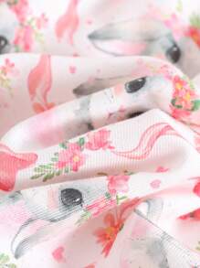 Cozy Pixies Baby Girl Cartoon Rabbit Pattern Contrast Color Round Neck Sleeveless Romper