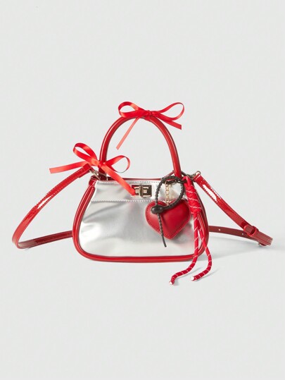 Kawaii Women Red Trim Top Handle Shoulder Bag, Simple And Practical Multifunction