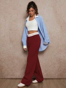 Forever 21 Women's Solid Color Patchwork Pocket Design Casual Long Pants, Daily Wear - Burgundy - View 3