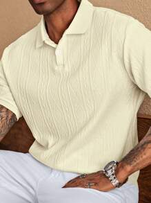 Manfinity Homme 大码男士 Polo 衫，休闲时尚，适合日常穿着 - 杏色 - 查看 5