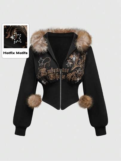 Grunge Punk sweat-shirt à capuche col imprimé léopard rétro sous-culture Y2K, reconstruit avec un imprimé vigne décoré pour les femmes