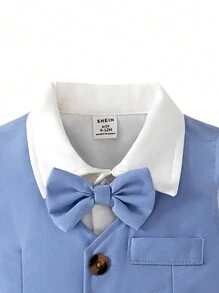 SHEIN Baby Boy Adorable Yet Elegant Gentlemanly Style, This & Boy's Waistcoat With Bowknot And Shorts Outfit Set Radiates A Lively And Fashionable Look, As If Directly Transported From A Dreamland