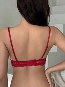 DAZY 蕾丝无垫无钢圈轻薄文胸，半透明性感女士内衣 - 紅色 - 查看 2