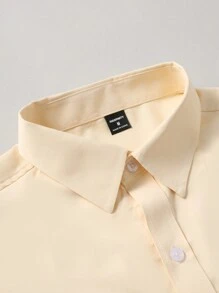 Manfinity Homme 男士纯色口袋休闲长袖衬衫，秋季 - 黃色 - 查看 6