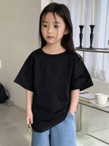 Dazy Kids Young Girl Round Neck Short Sleeve Knitted Tee With Star Pattern, Summer - Black - View 7