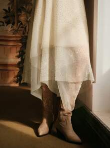 Anewsta Elaire Spring And Summer Women's Apricot Regular Waist Rhinestone Mesh Skirt Old Money - Apricot - View 3