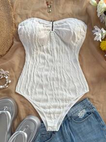 Soleia Women's White Vacation/Music Festival/Bohemian Bodysuit, Suitable For Holiday, Beach, Dating, Afternoon Tea In Spring/Summer For Valentine's Day