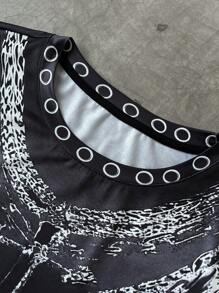 Manfinity EMRG Collar de cruz de hombre y camiseta gráfica de manga corta con estampado de letras