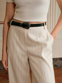 Anewsta Elaire Casual Slouchy Striped Pants Slim Drape Suit Trousers Old Money - Apricot - View 2
