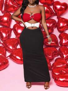 BamGleam Fashionable Sexy Contrast Color Splice Hollow-Out Bandeau Dress - Multicolor - View 4