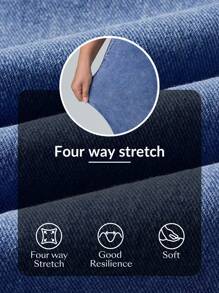 Flexra 大码前系带口袋简约修身牛仔裤，休闲日常穿着 - 藍色 - 查看 4