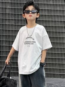 Dazy Kids 青少年男孩标语印花宽松落肩 T 恤，返校服 - 灰色 - 查看 7