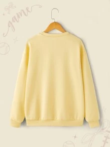 Sudadera casual de cuello redondo con estampado gráfico para chicas adolescentes para uso diario
