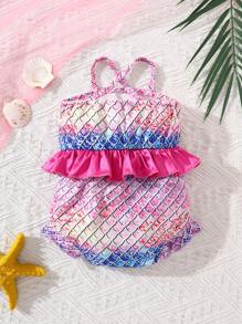 女婴美人鱼连体衣，休闲时尚，适合日常穿着 - 彩色 - 查看 2