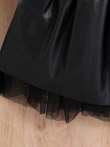 Baby Girls French Floral Lace Trim White T-Shirt & Black Mesh Skirt 2pcs Set, Sweet & Elegant, Summer - Black - View 8