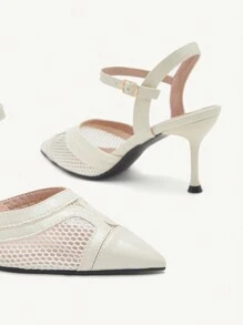 CUCCOO CHICEST White Perforated Mesh Closed Toe High Heel Women Fashion Sandals