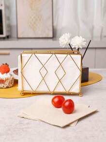 1pc Modern Minimalist Style Gold Iron Square Standing Tissue Holder, Iron Wire Desktop Standing Napkin Holder, Convenient , Suitable For Daily Restaurant Hotel Tabletop Tissue Storage Valentine's Day, Valentines Wedding, Birthday