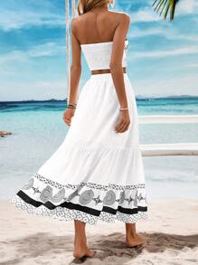 Breezaya 2pcs Set (Random Print), Minimalist And Fashion Casual Daily Bandeau And Mini Skirt - Black and White - View 2