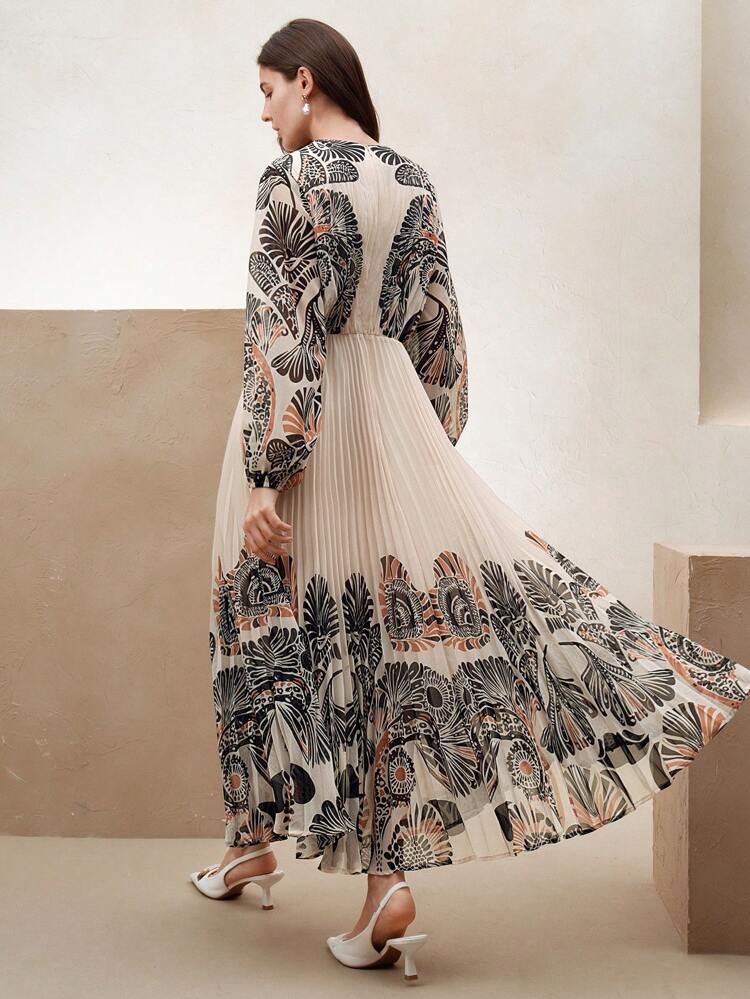 Anewsta Elegant & Classy Floral Print Elastic Waist Pleated Women Dress Boho, Floral Dress
