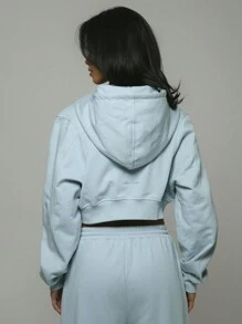 Musera Sport Hooded Cropped Zip Up Jacket, Padel, Tennis, Pickleball Gym Fitness - Baby Blue - View 3