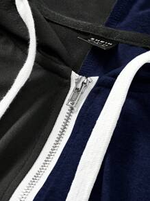 Slaydiva Autumn Casual Simple Hooded Zippered Black And Gray Coat Tops Slim Fit Color Matching Trousers Women's Two-Piece Set-H