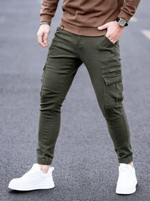 Manfinity Homme Men's Cargo Pocket Denim Skinny Fit Jogger Pants - Dark Green - View 5