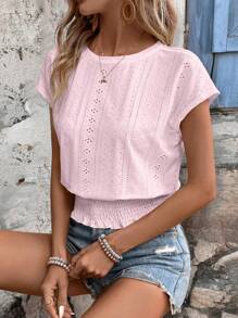 EMERY ROSE Camiseta de cuello redondo con tejido texturizado y cintura elástica