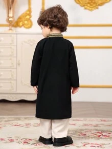 Baby Boys 2pcs Black Long Sleeve Top With Ribbon Decor And Long Pants Set - Multicolor - View 2