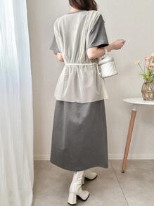 FRIFUL Women's Long Mesh Patchwork Dress Sundress - Grey - View 7