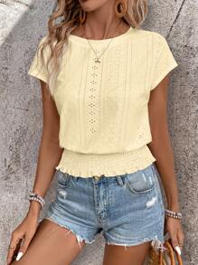 EMERY ROSE 圆领纹理面料腰部收紧 T 恤