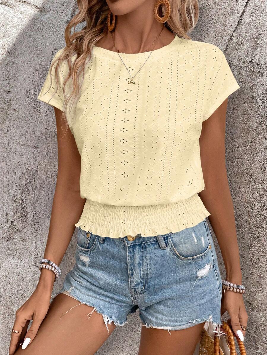 EMERY ROSE 圆领纹理面料腰部收紧 T 恤