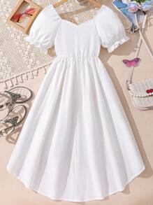 Charming White Puff Sleeve Dress For Summer,Holiday Summer Travel - White - View 2