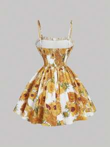 SHEIN MOD 女士梵高风格向日葵印花无袖迷你连衣裙，春季连衣裙