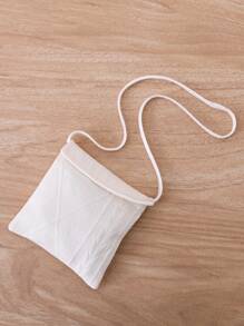 3pcs/Set Baby Girls Cute Off-White Textured Button&Ruffle Trim Round Neck Short Sleeve Top,Shorts&Diagonal Sling Bag Outfit,Summer Family Matching - Apricot - View 6